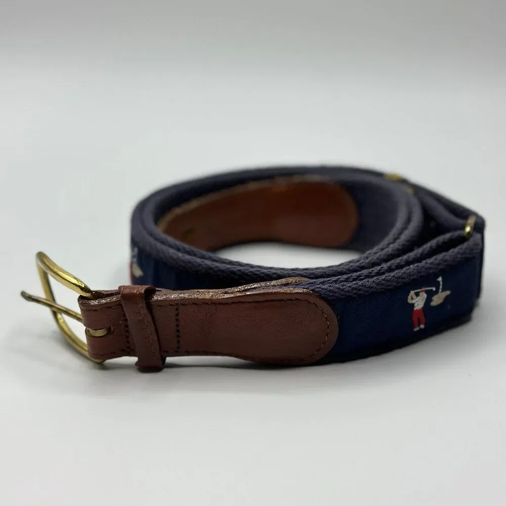 Pintail Men's Golf Embroidered Canvas Belt Leather Tip Brass Buckle Large